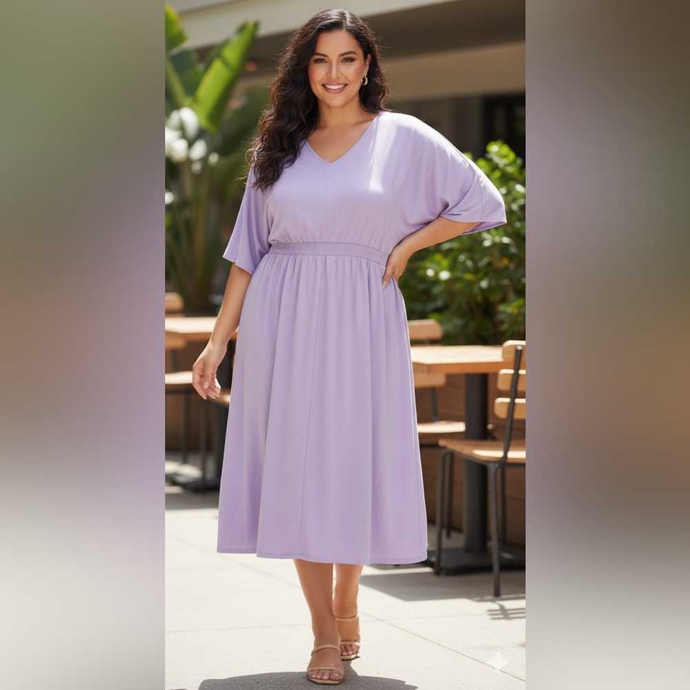 SIZE LARGE New QVC Girl With Curves Lovely Lavender Cinched Waist Dress